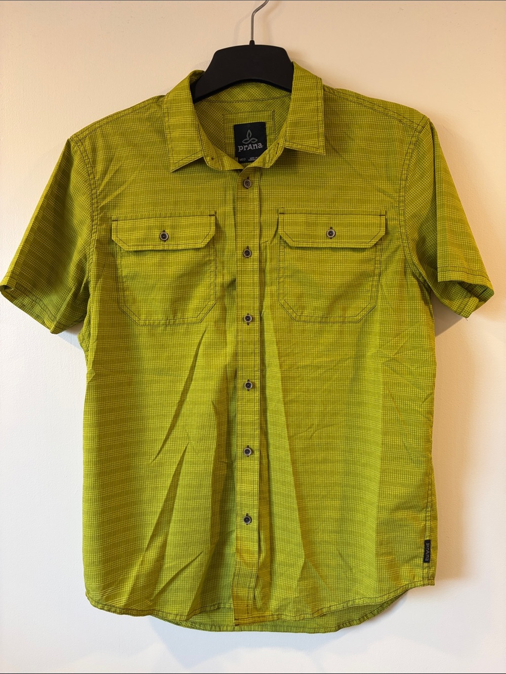 Prana Men’s Short Sleeve Button-Down Shirt — Lime Green